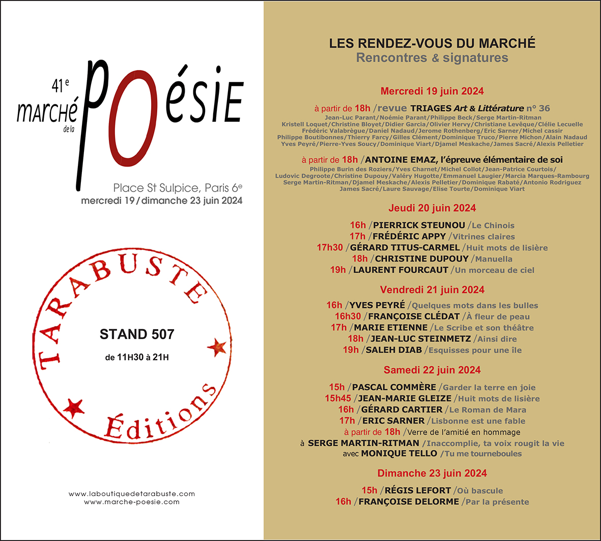 Programme signatures 41e marche de la poesie ed tarabuste