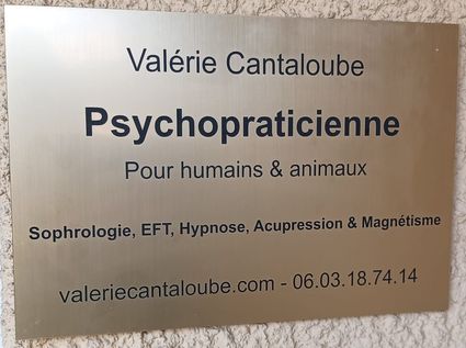 Plaque psychopraticienne sophrologie eft hypnose acupression magnetisme humain animaux valerie cantaloube