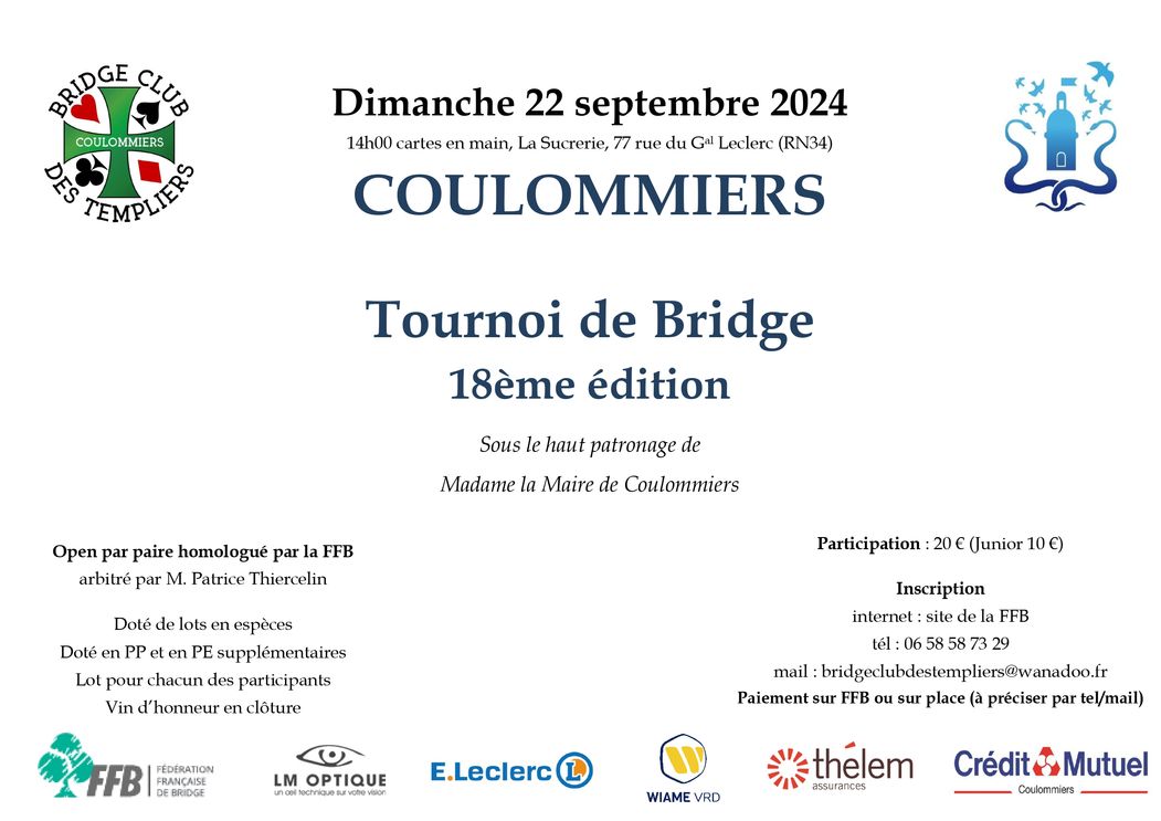 Dimanche 22 septembre 2024 : 18ème Tournoi des Templiers à Coulommiers 