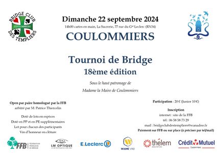 18ème Tournoi des Templiers à Coulommiers : Dimanche 22 septembre 2024