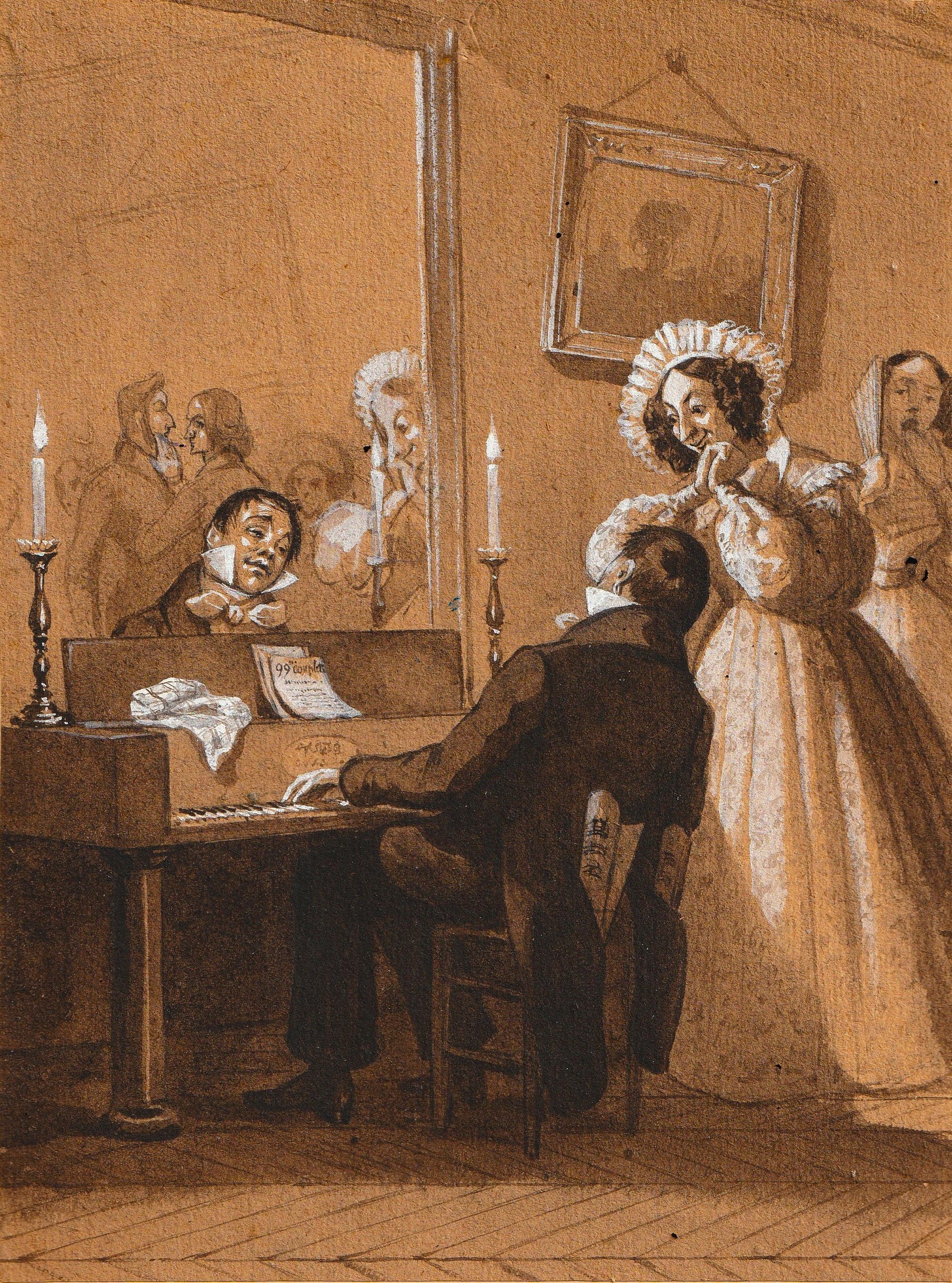 Aquarelle romantique et satirique 19eme siecle