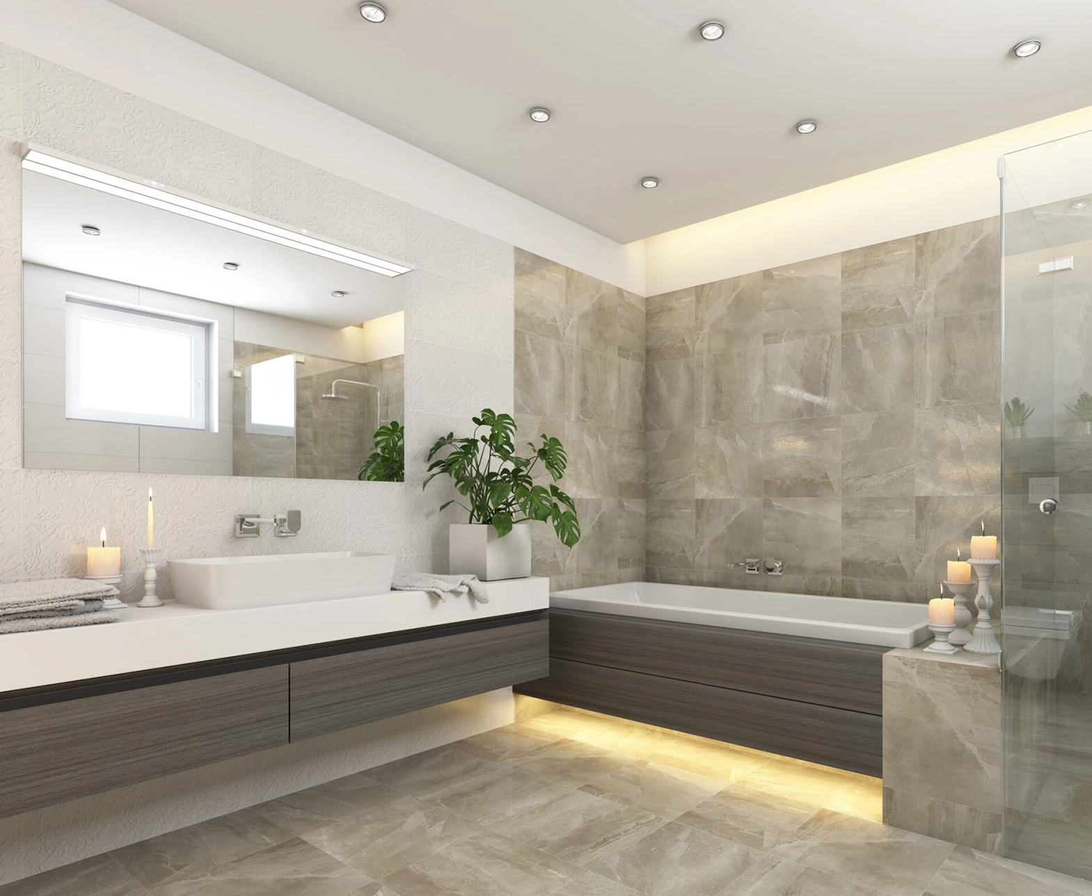 Salle de bain contemporaine, combinant fonctionnalité et style, avec des matériaux de qualité pour une ambiance relaxante et sophistiquée à Rezé
