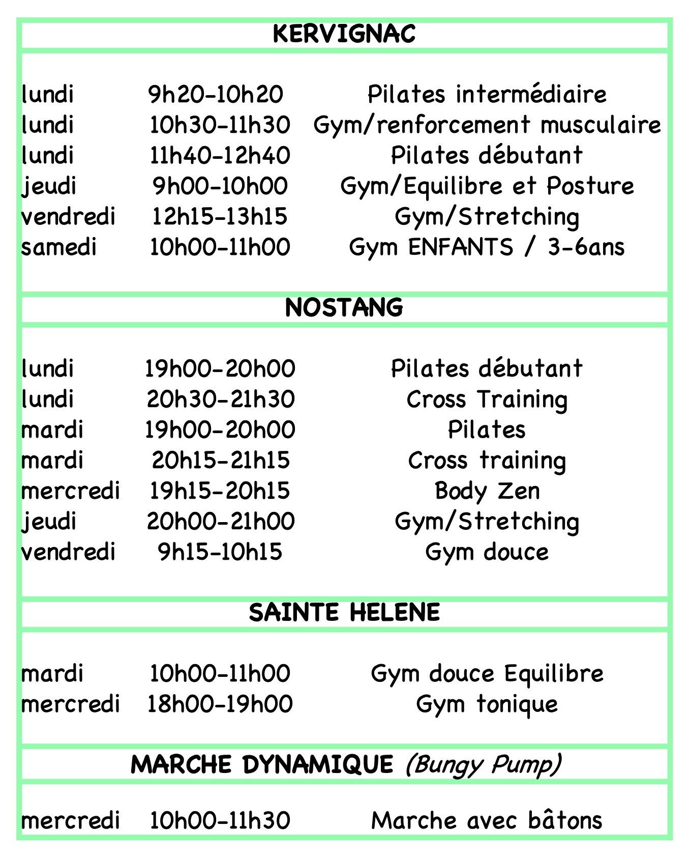 Horaires sitew