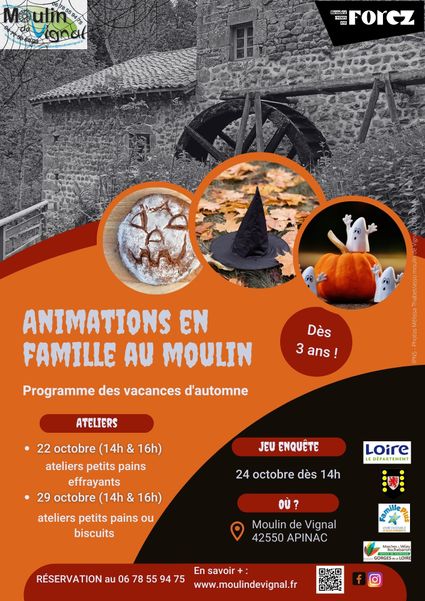 animations familles, ateliers pain, jeu enquête, moulin de Vignal, Apinac