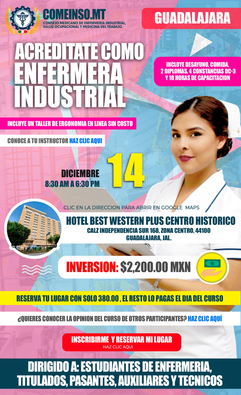 Informes curso presencial formacion de enfermeras industriales en guadalajara jalisco