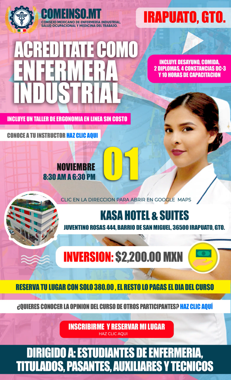 Informes curso presencial formacion de enfermeras industriales en irapuato gto