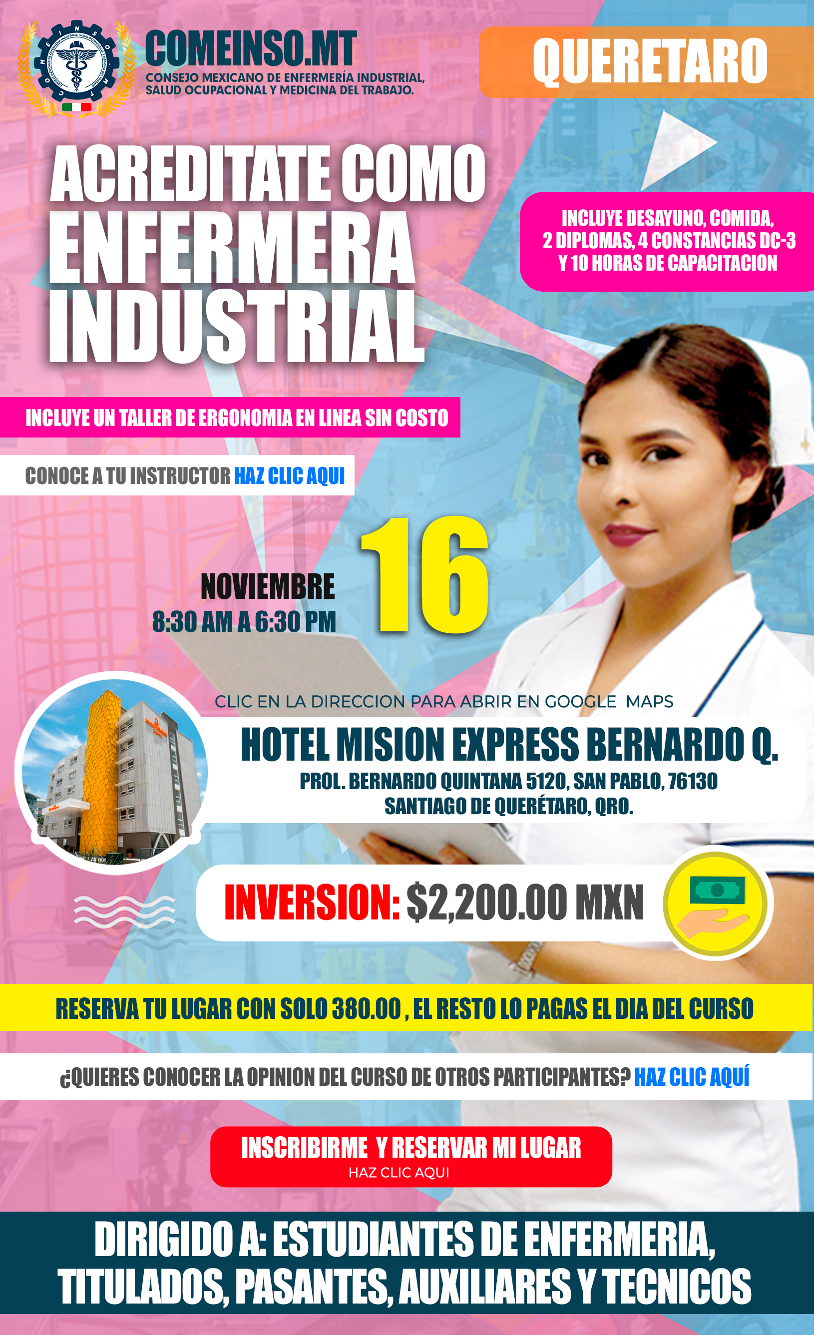 Informes curso presencial formacion de enfermeras industriales en queretaro