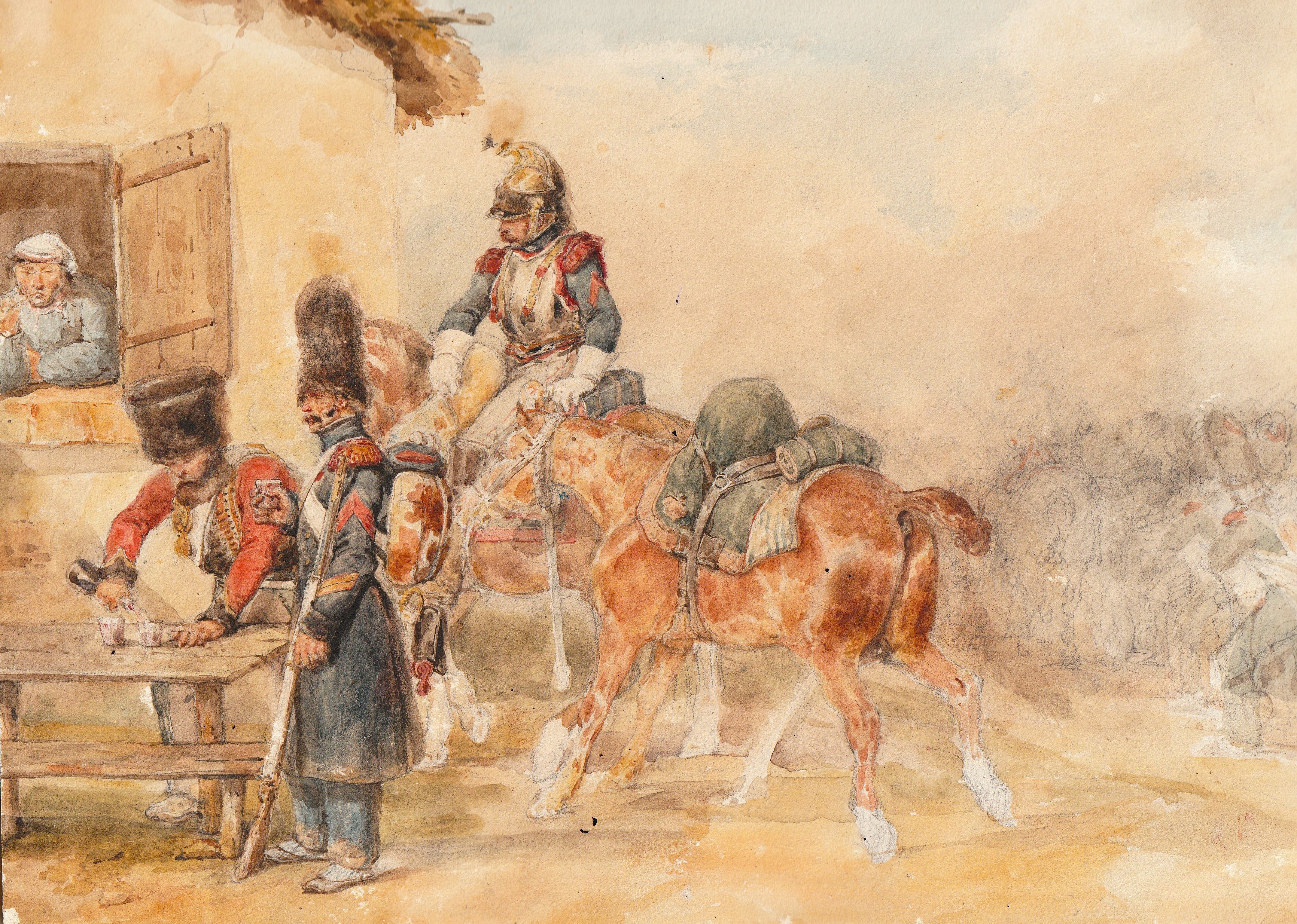 Aquarelle 19eme siecle militaires
