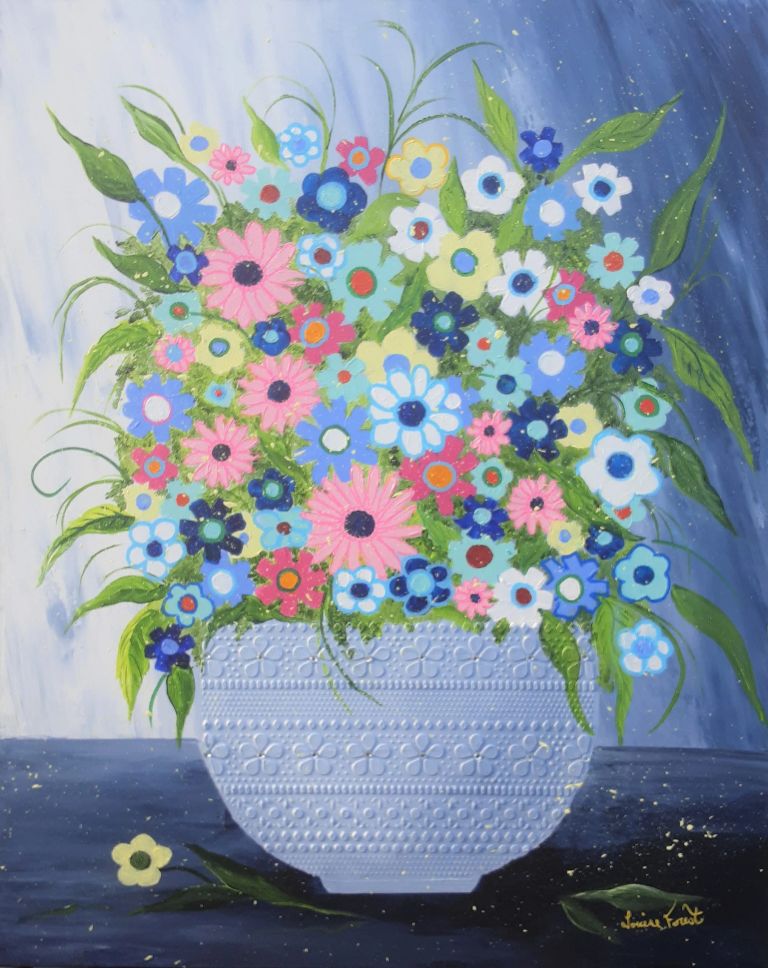 633 fleurs dans un jolie vase bleu