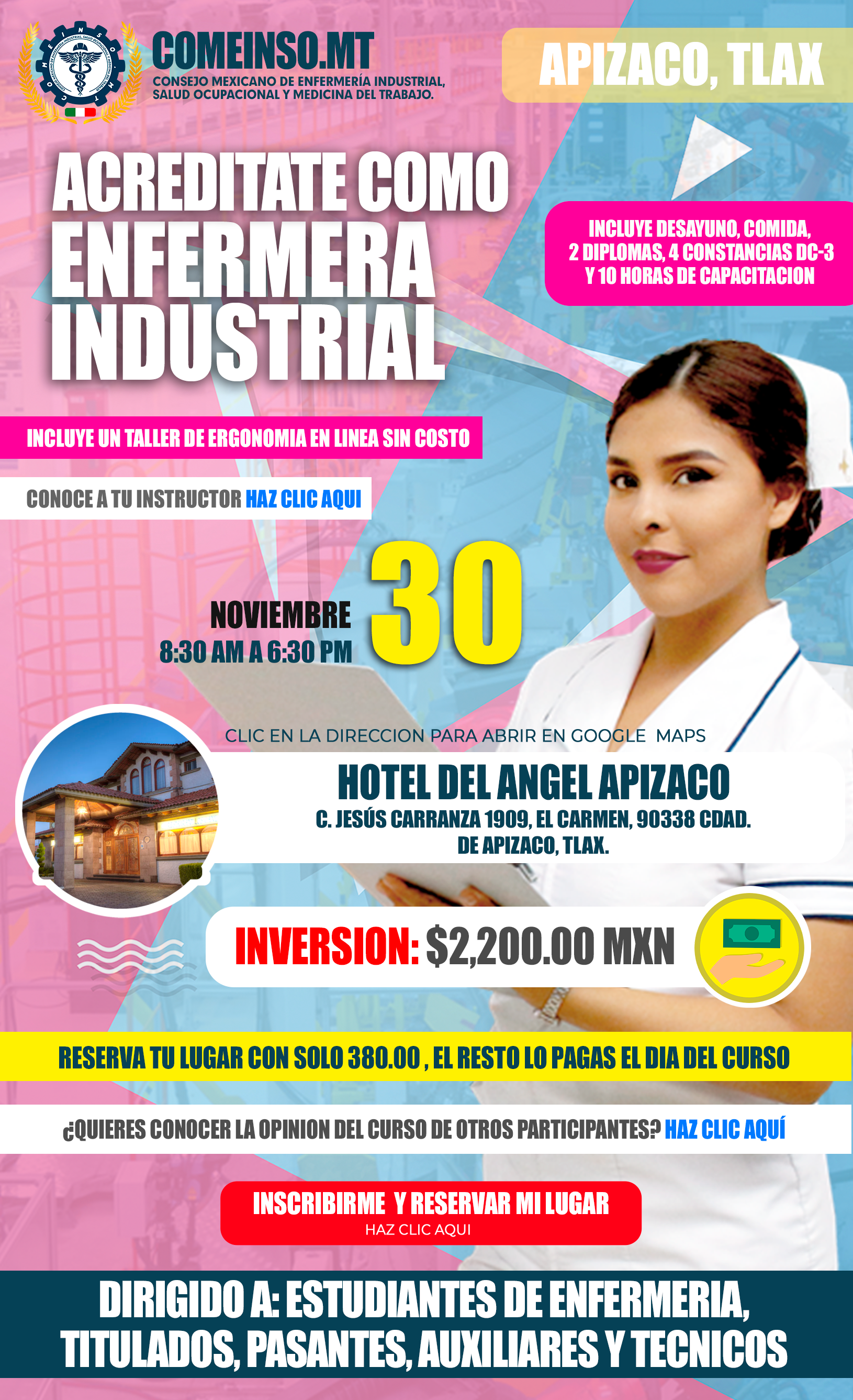 Informes curso presencial formacion de enfermeras industriales en apizaco tlaxcala