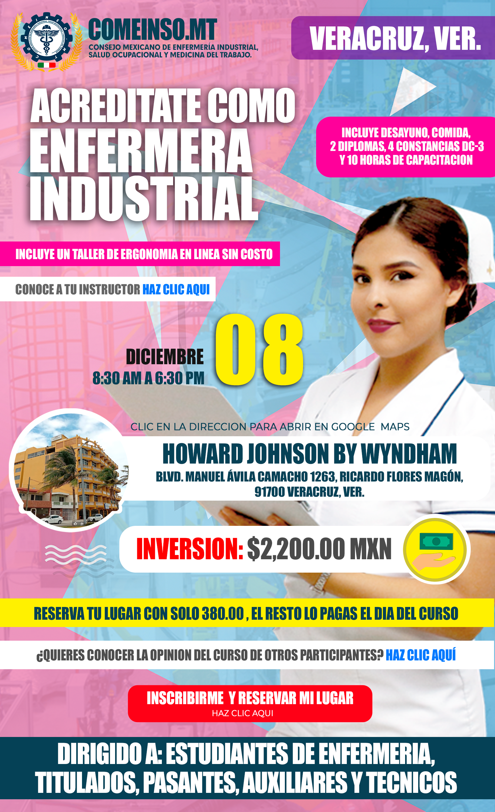 Informes promocion curso presencial de enfermeria industrial en veracruz 8 diciembre