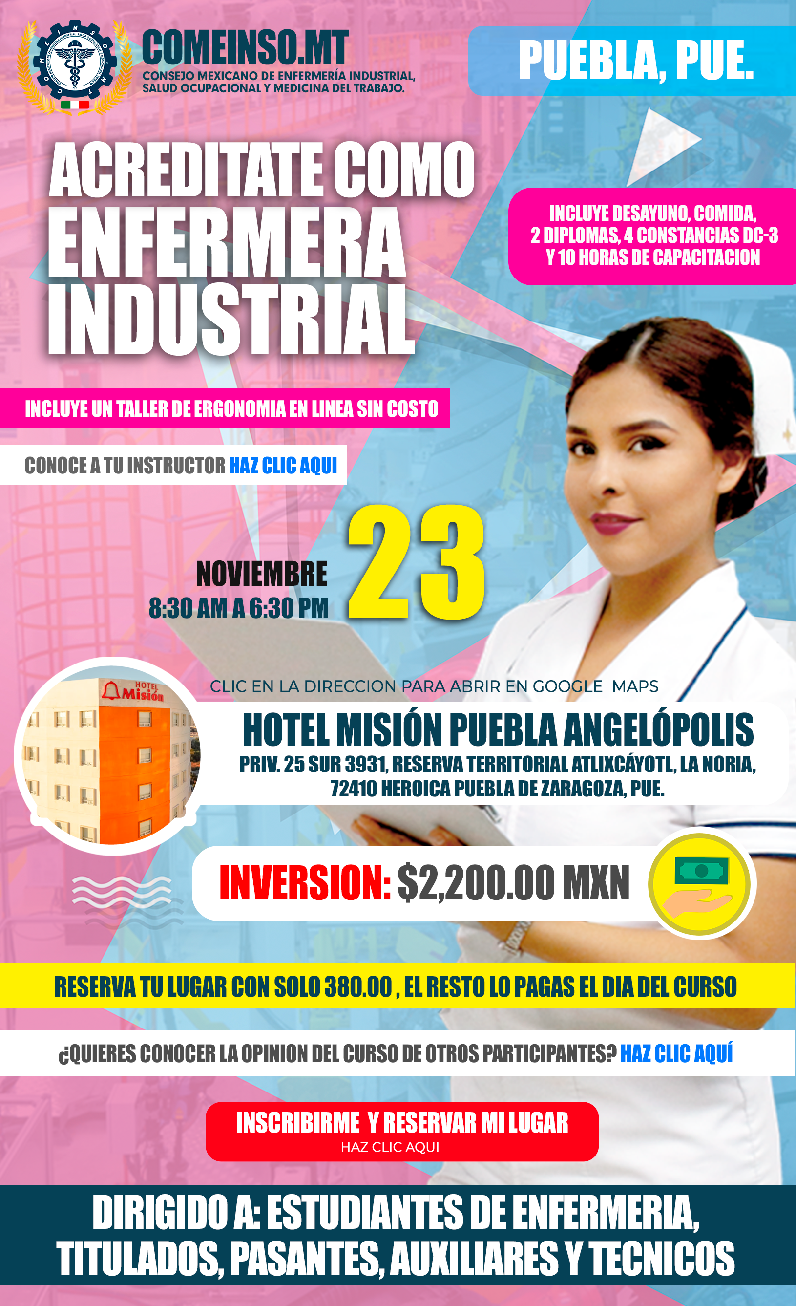 Informes curso presencial formacion de enfermera industriales en puebla de zaragoza nov 2024