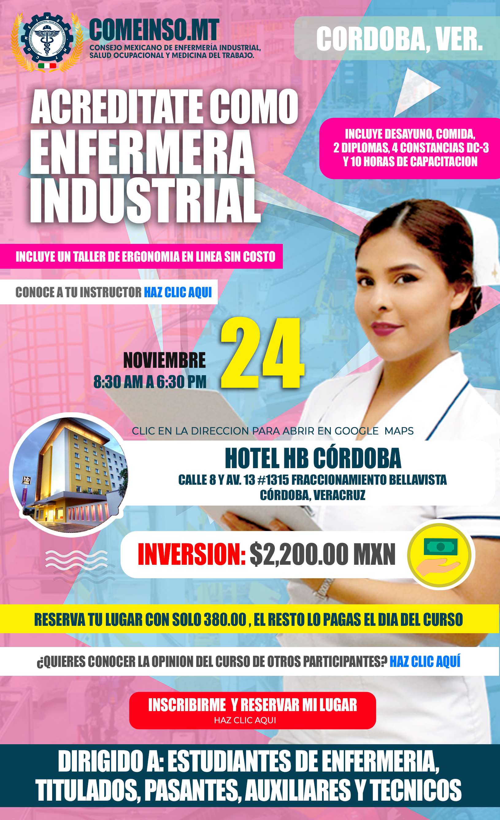 Informes curso presencial formacion de enfermeras industriales en cordova veracruz