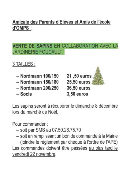 APE D'OMPS VENTE DE SAPINS