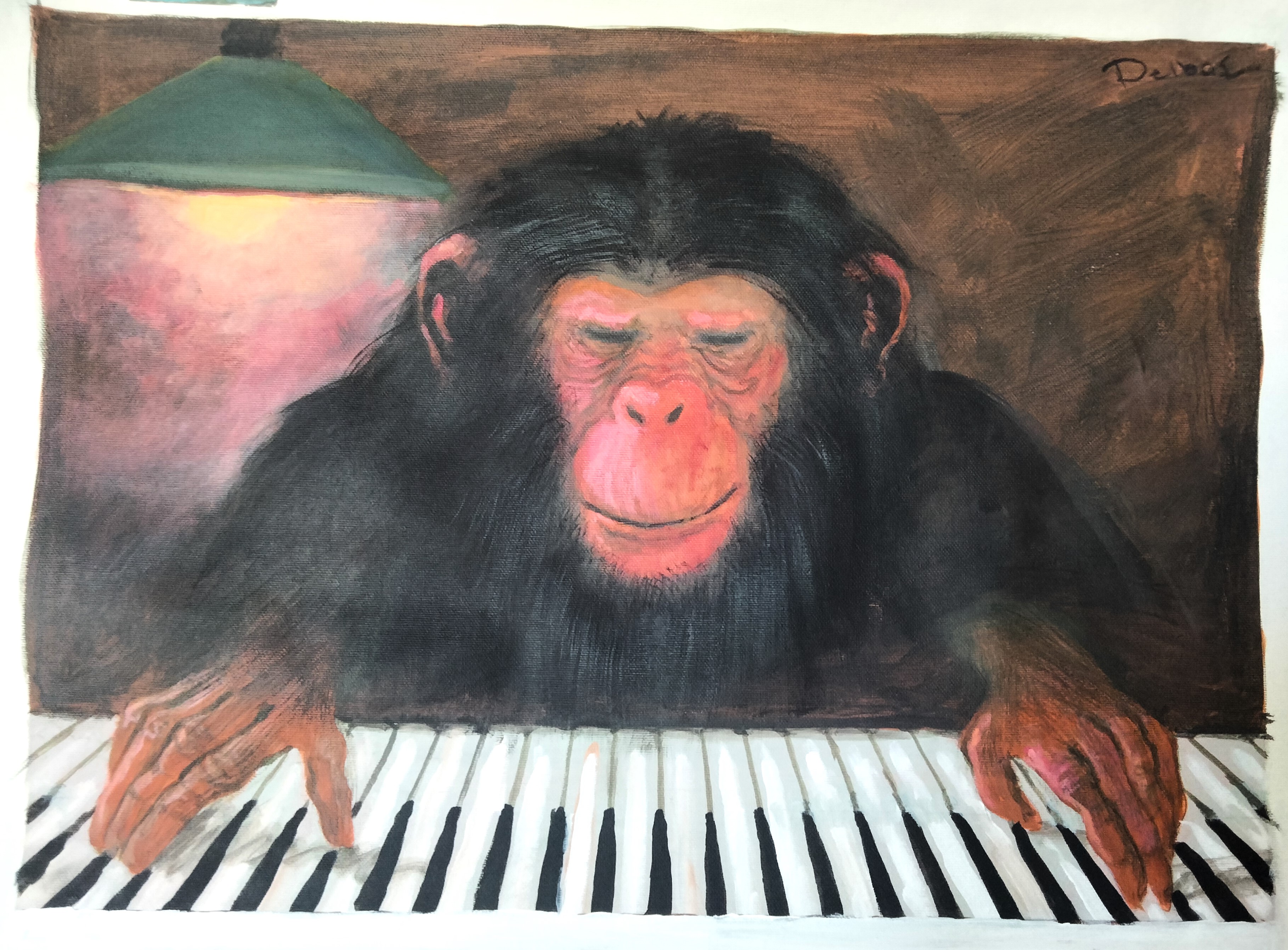 Delbasteh singe au piano nov 2024 acrykique sur toile