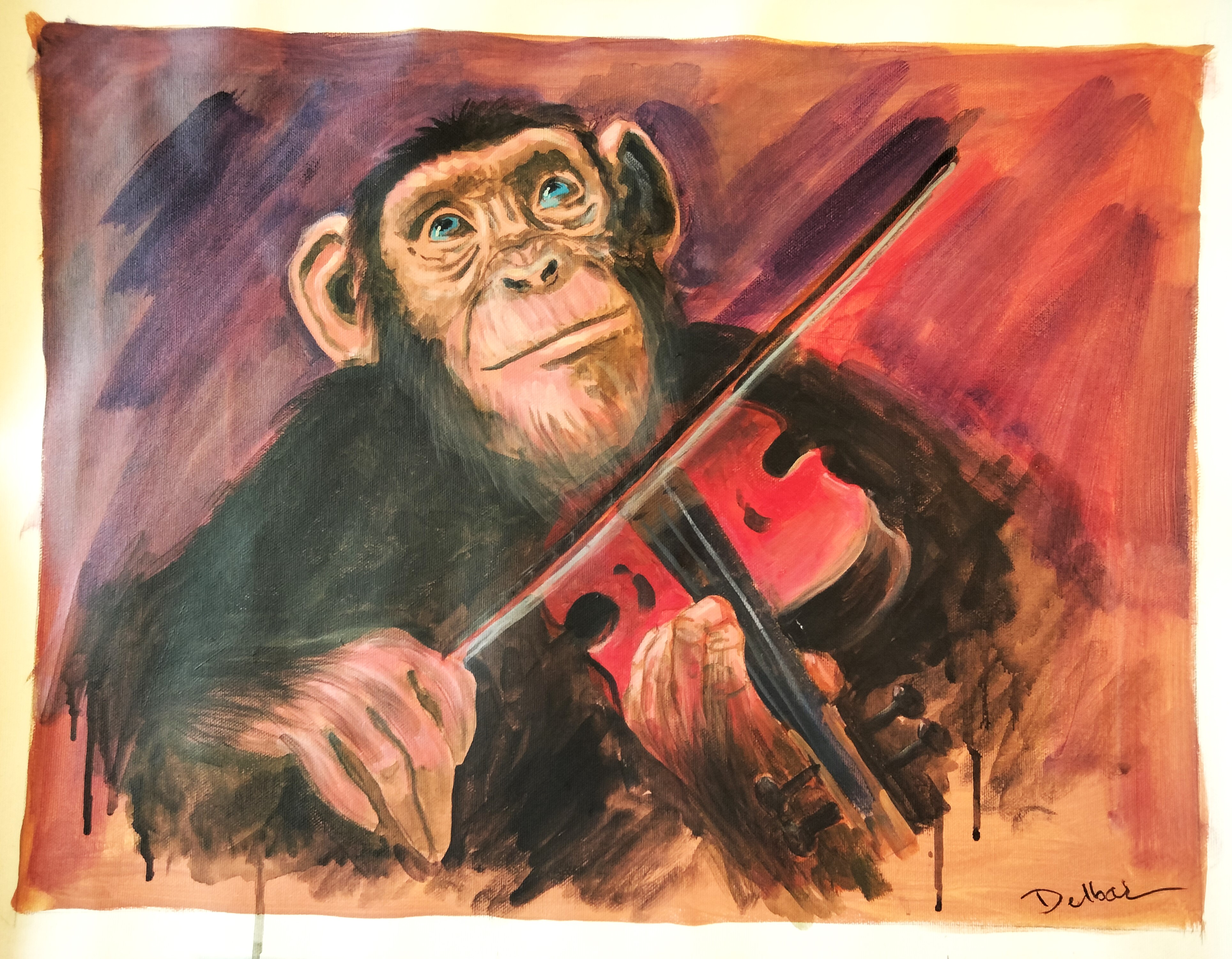 Delbasteh singe au violon nov 2024 acrykique sur toile