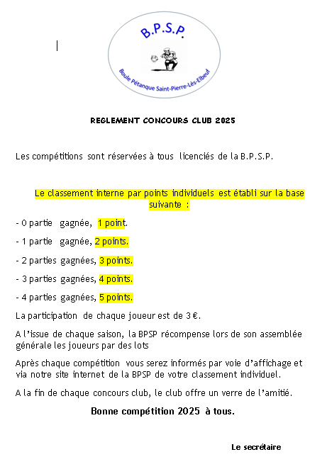 Reglement concours club 2025