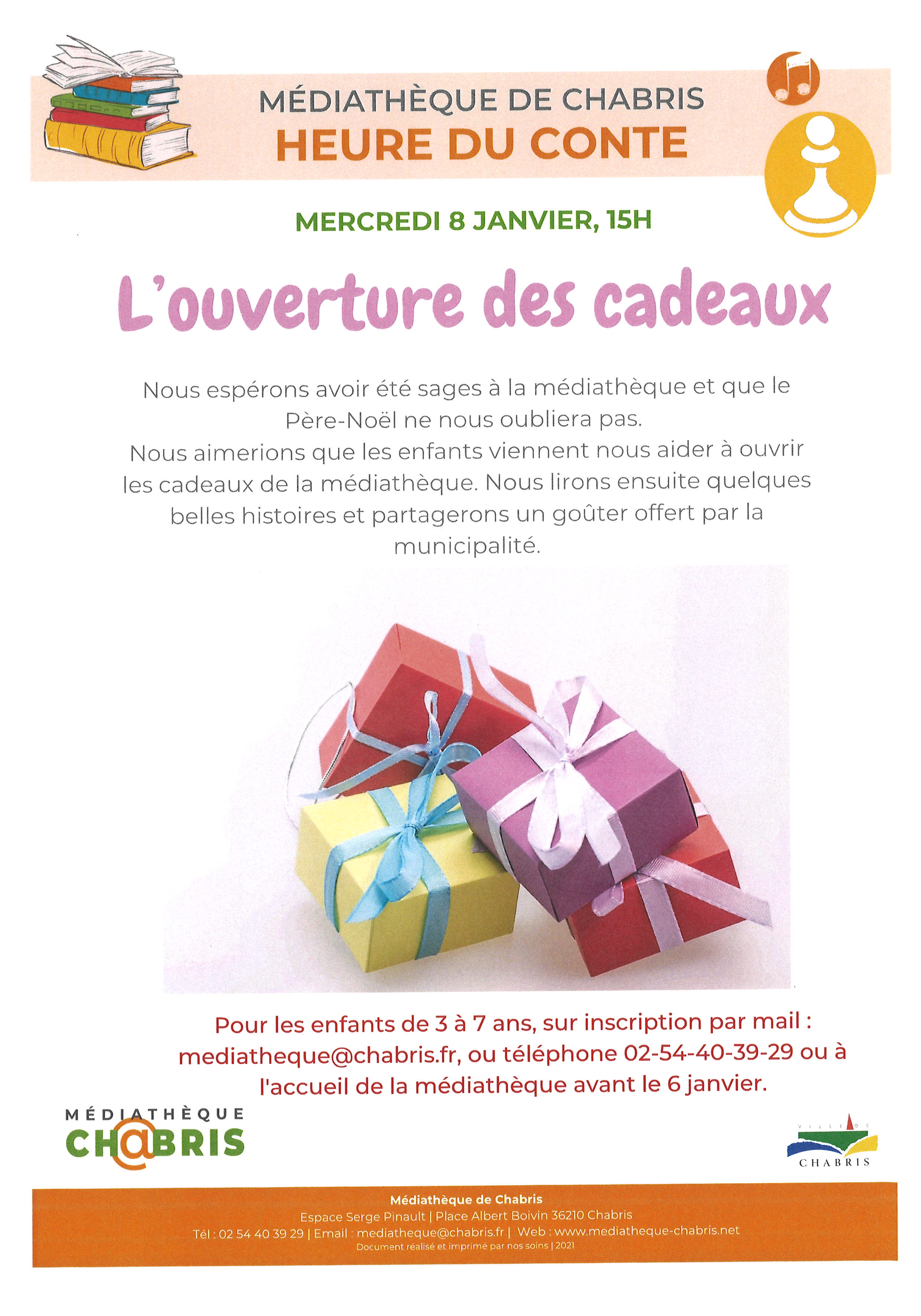 Médiathèque : l'heure du conte, ouverture des cadeaux