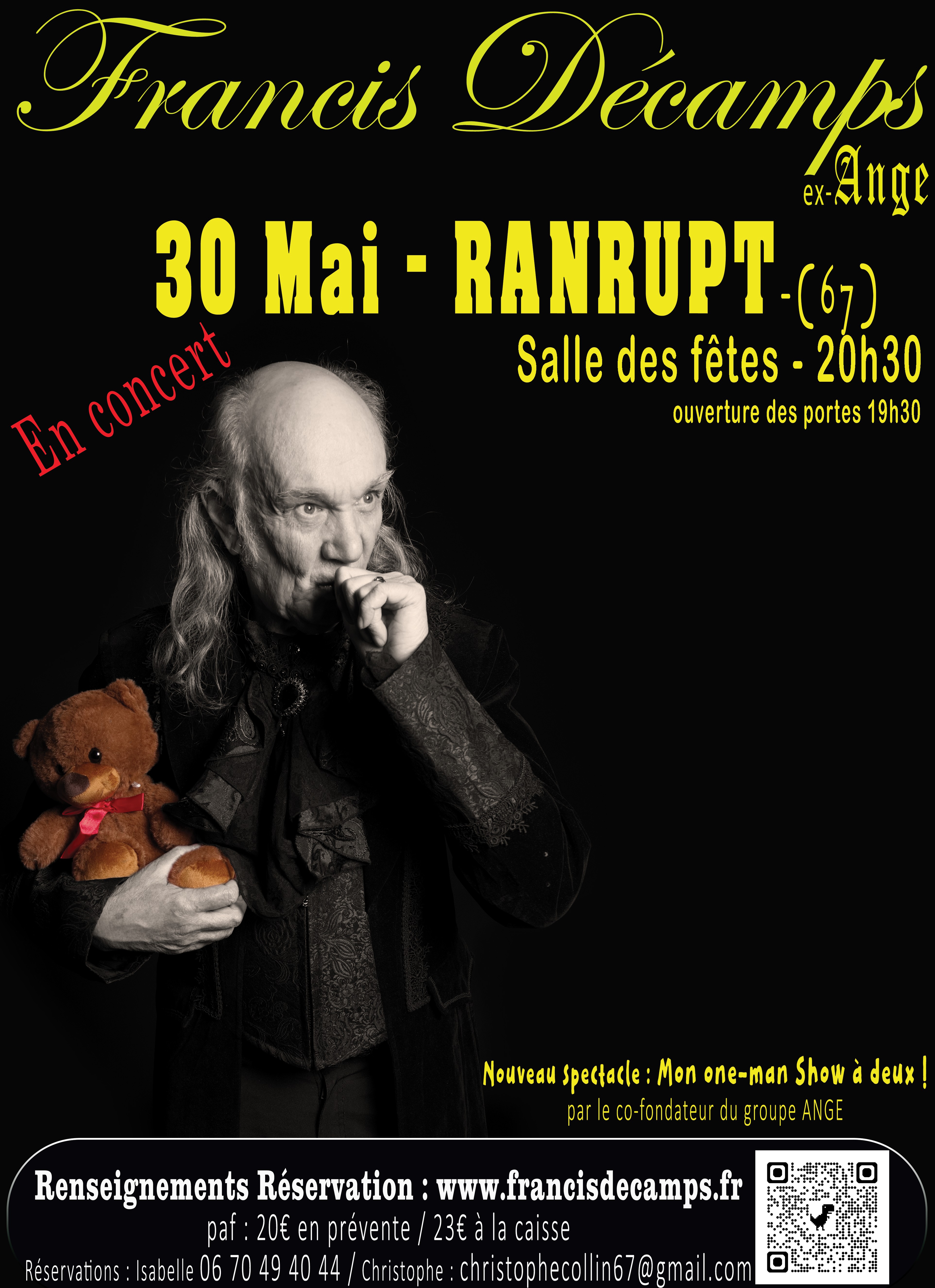 Francis Décamps présente son nouveau spectacle : Mon one-man show à deux.
Le 30 mai 2025 à la salle de fêtes de Ranrupt - Alsace (67)