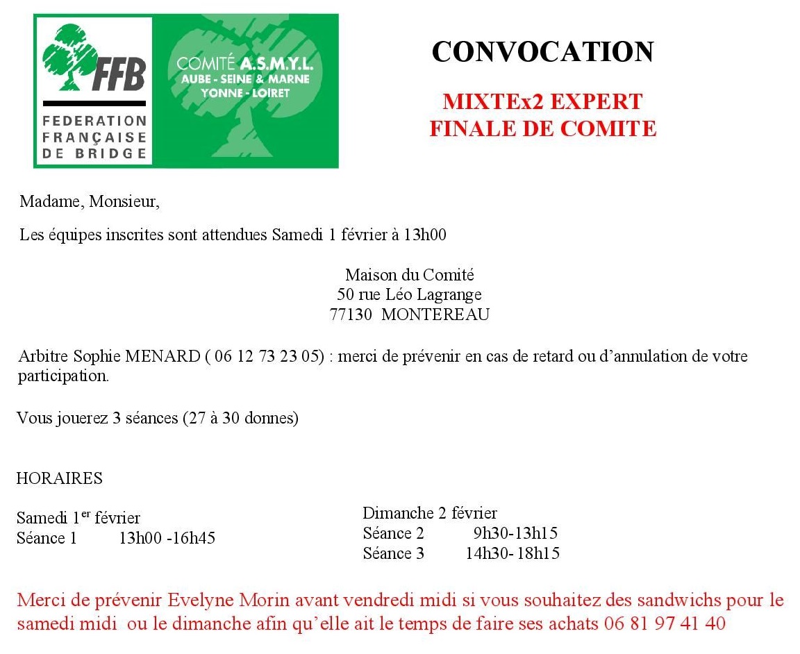 CONVOCATION FINALE DE COMITE MIXTE/2 EXPERT