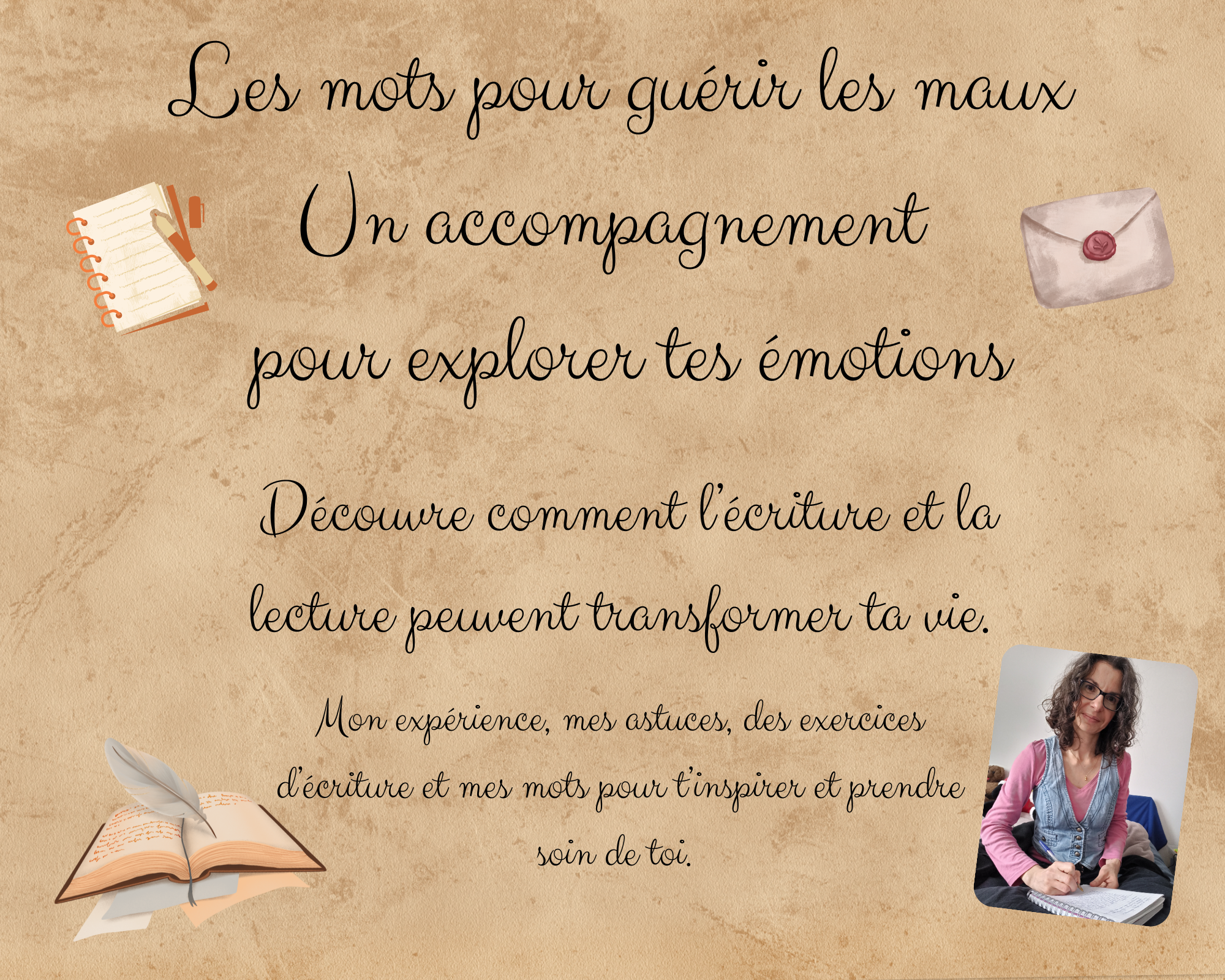 Accompagnement Les mots pour guérir les maux.
Explorer ses émotions. 
Inspirer les mamans pour qu'elles prennent soin d'elles. 