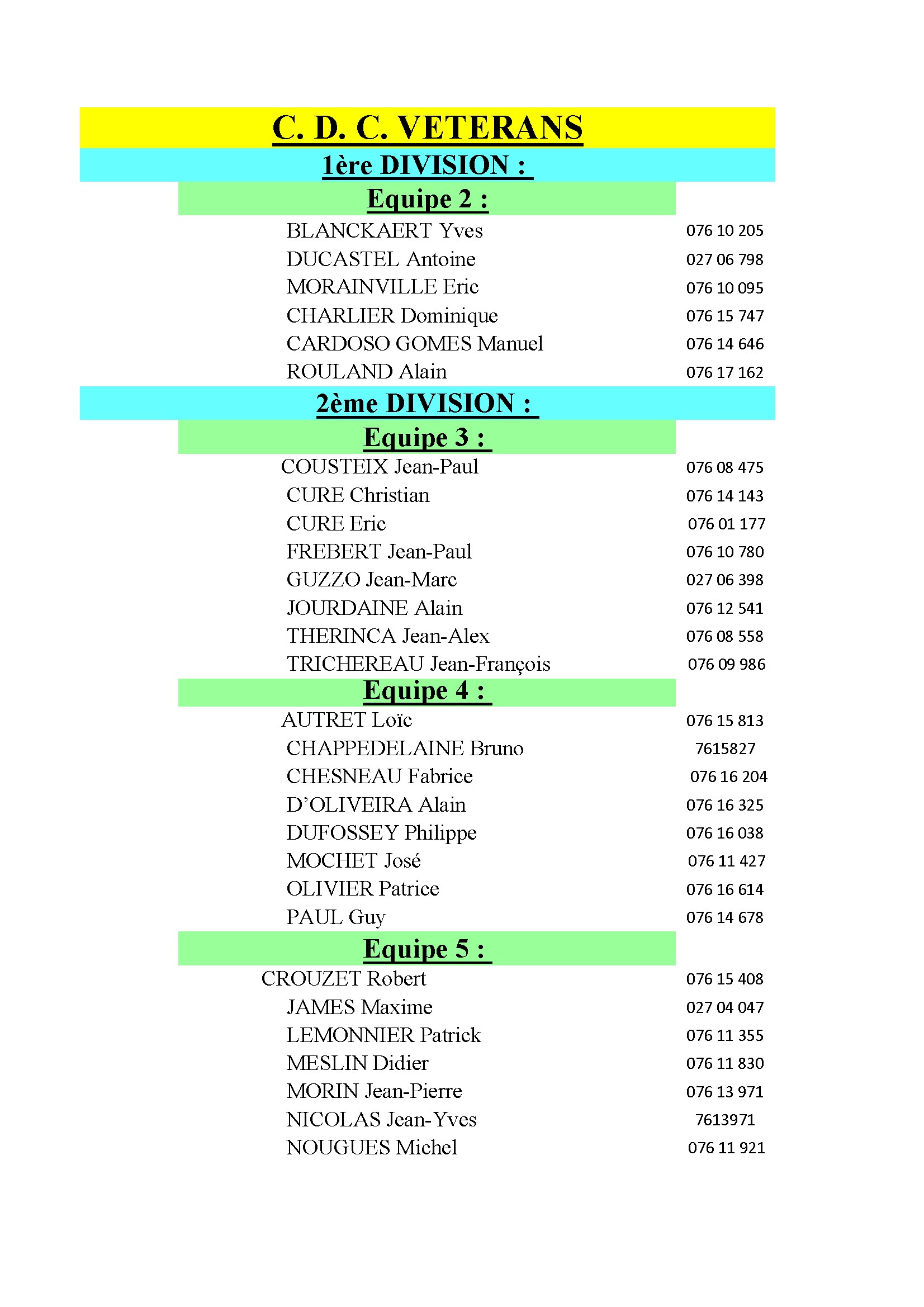 Cdc veterans 1 et 2eme division conv 1