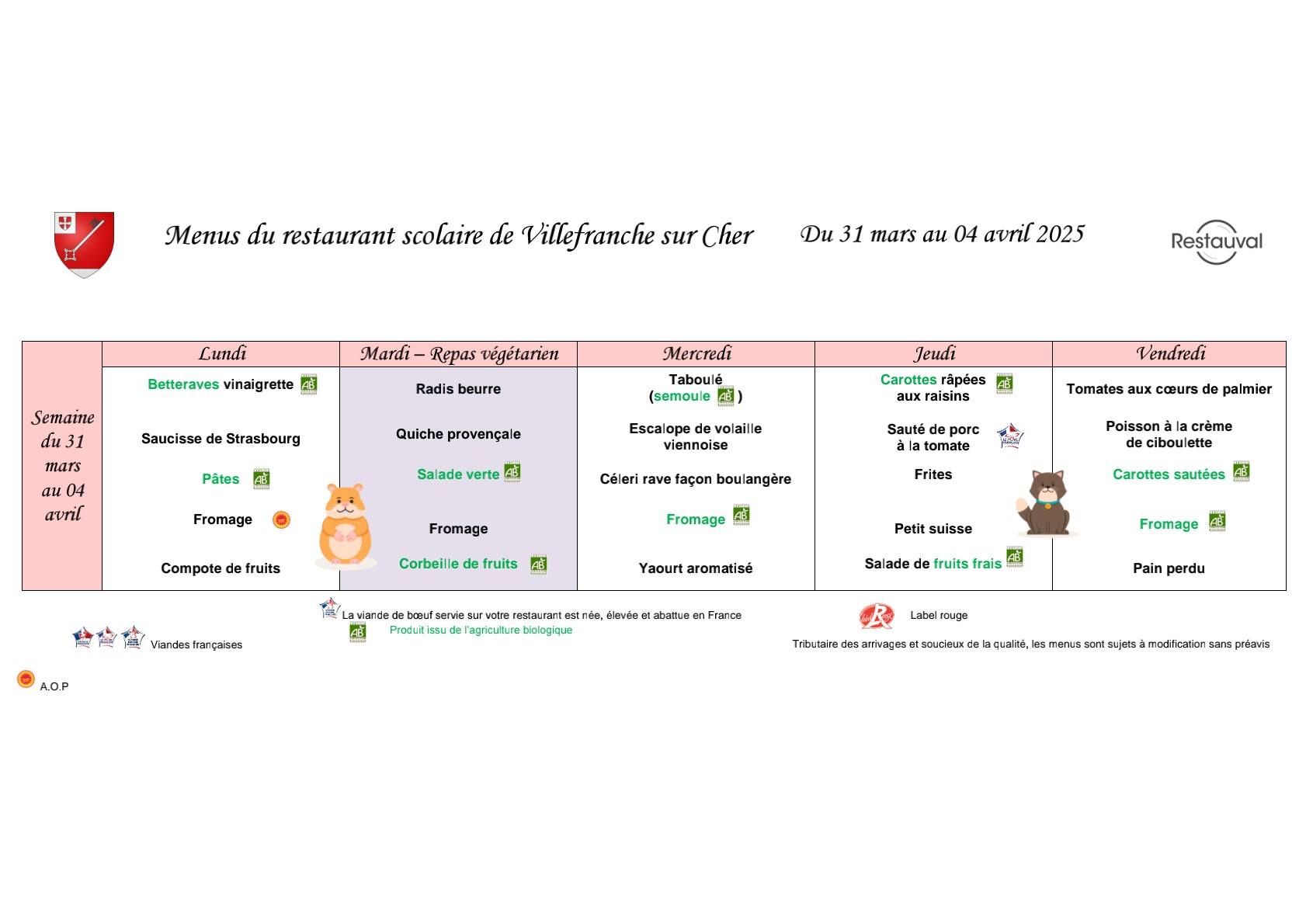 Cantine 2025 mars avril