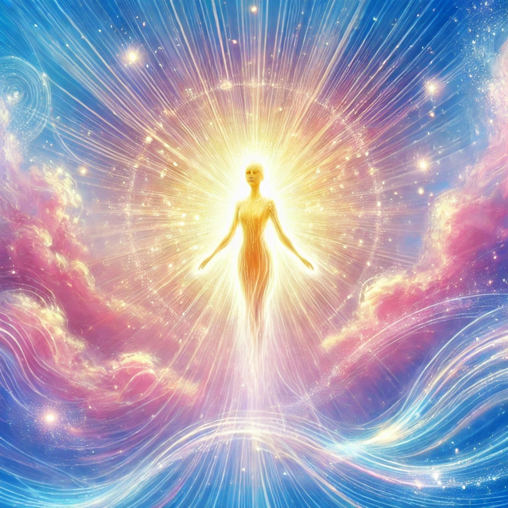 DALL-E-2025-02-22-17-39-52-A-bright-and-uplifting-cosmic-illustration-representing-spiritual-awakening-and-divine-connection-A-radiant-figure-bathed-in-golden-light-floats-in-a