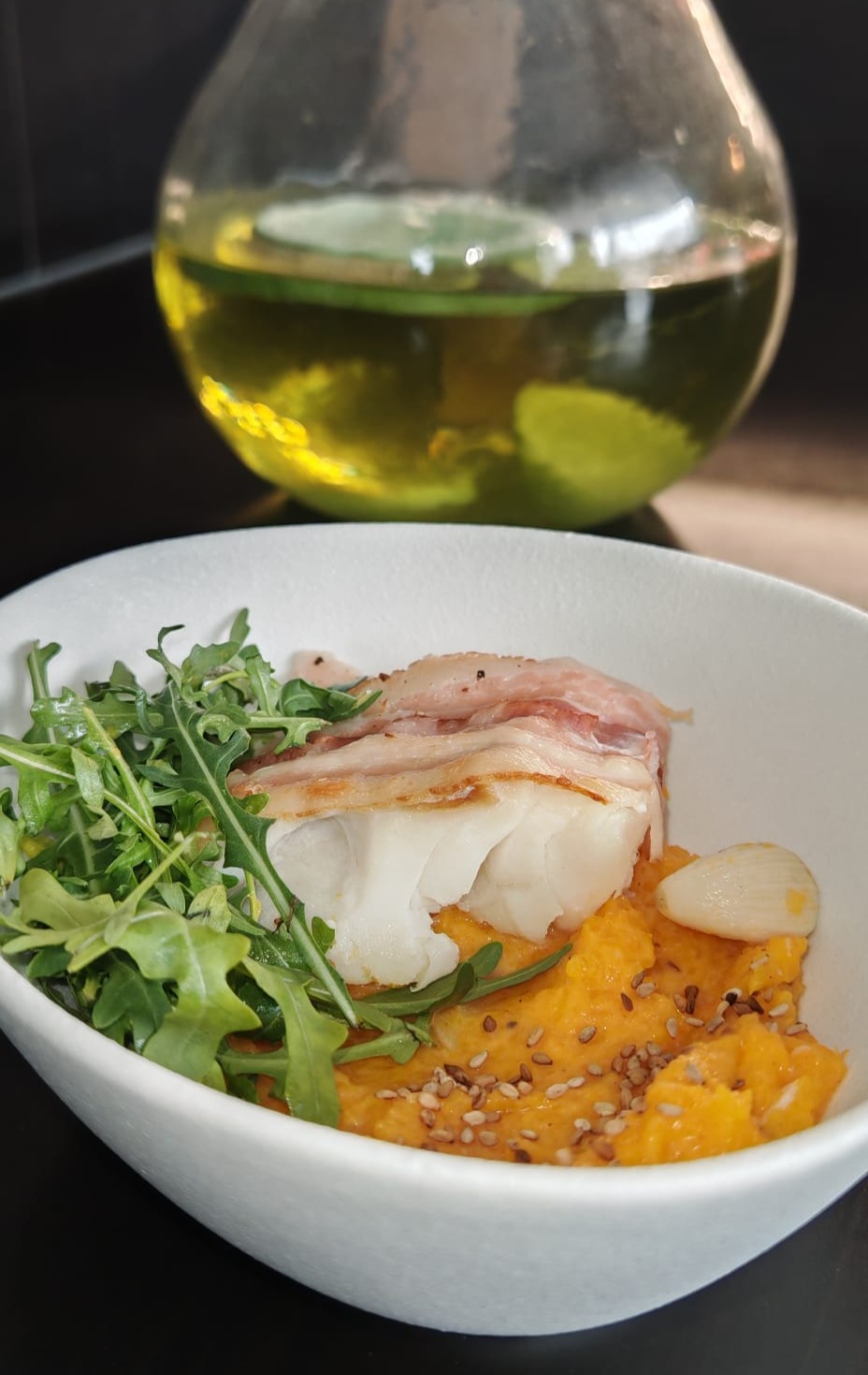 Cabillaud lardé et purée de butternut