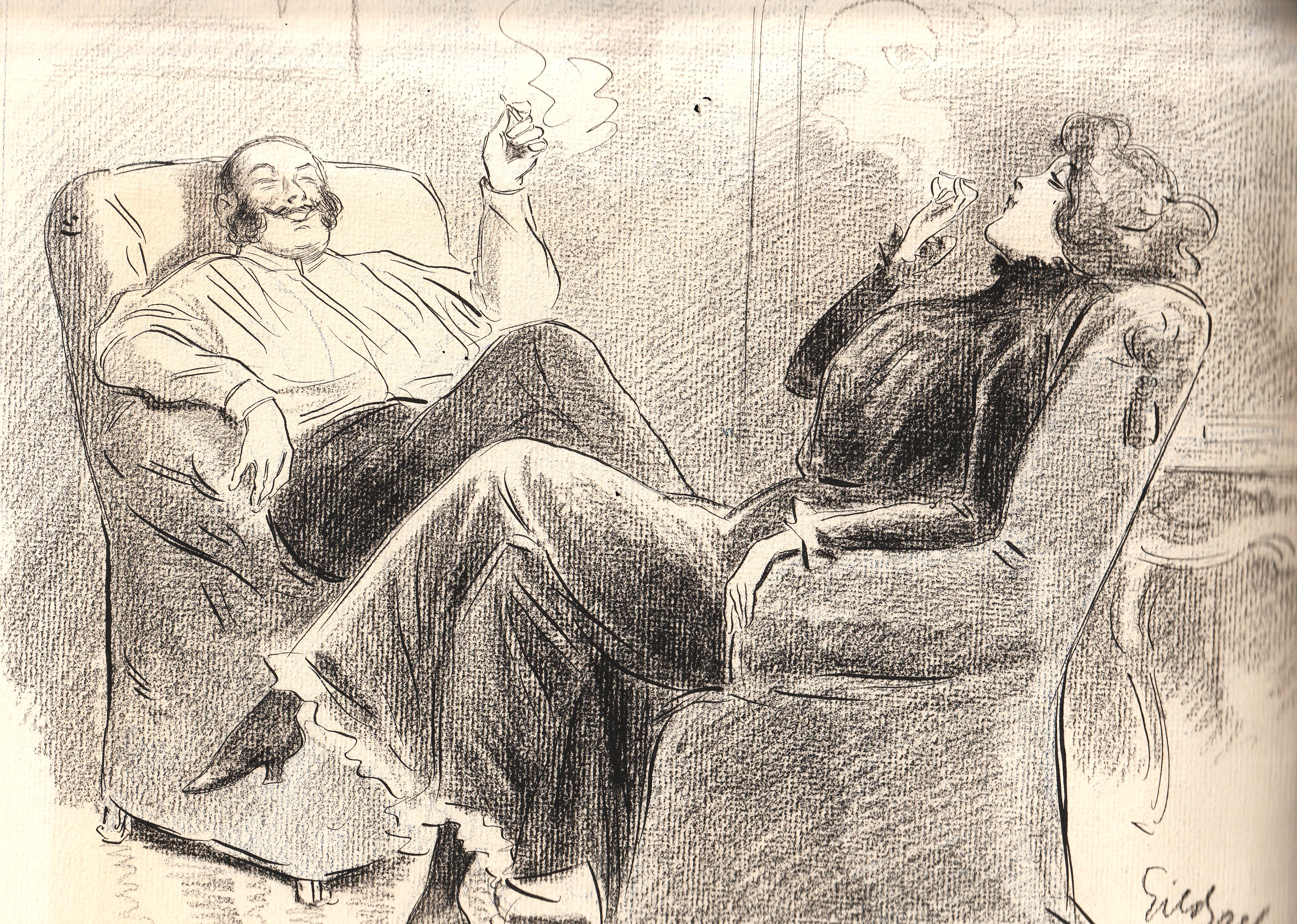 Dessin glibaer les deux amoureux fumant