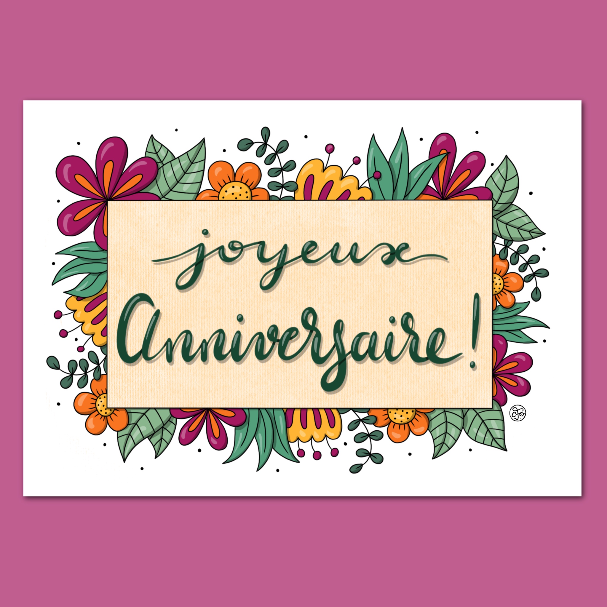 Carte joyeux anniversaire fleurs