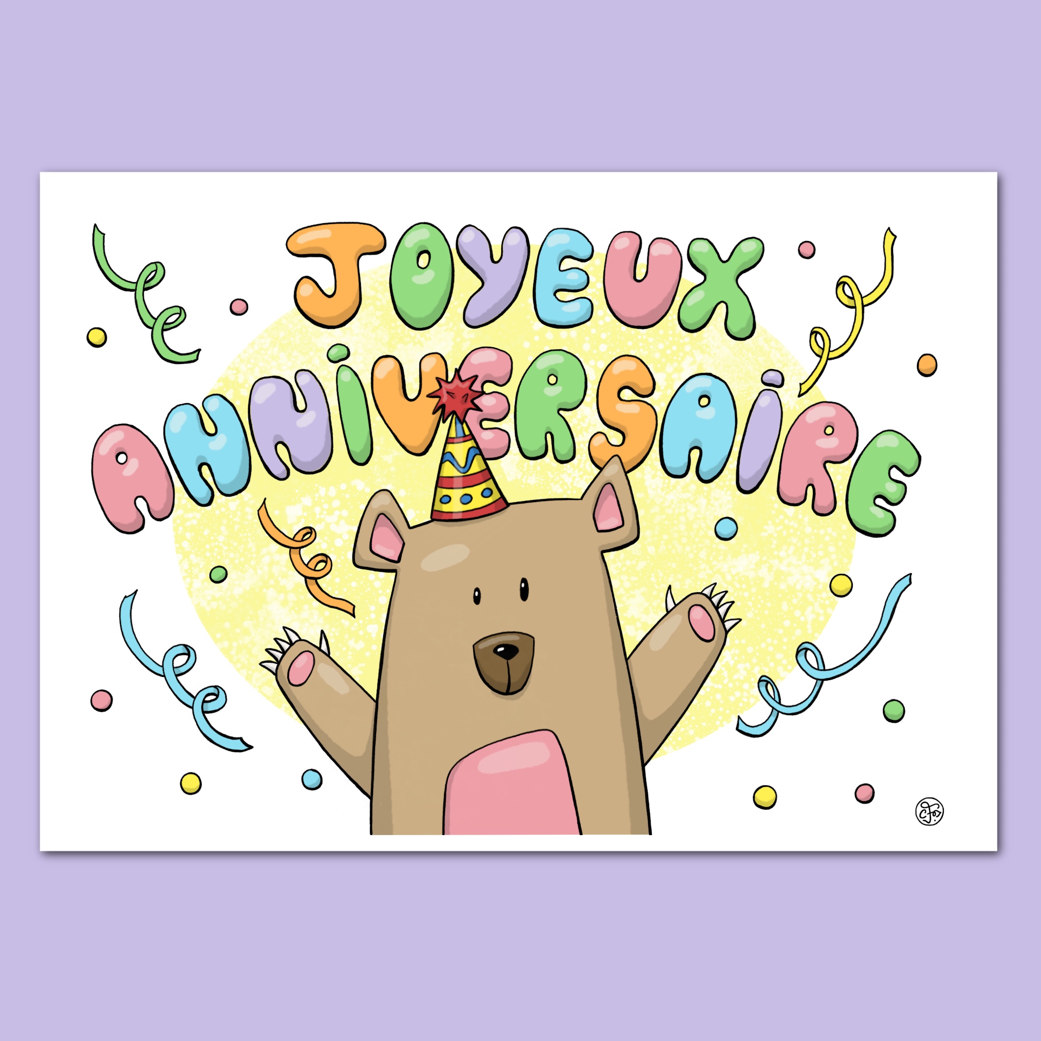 Carte joyeux anniversaire cotillons