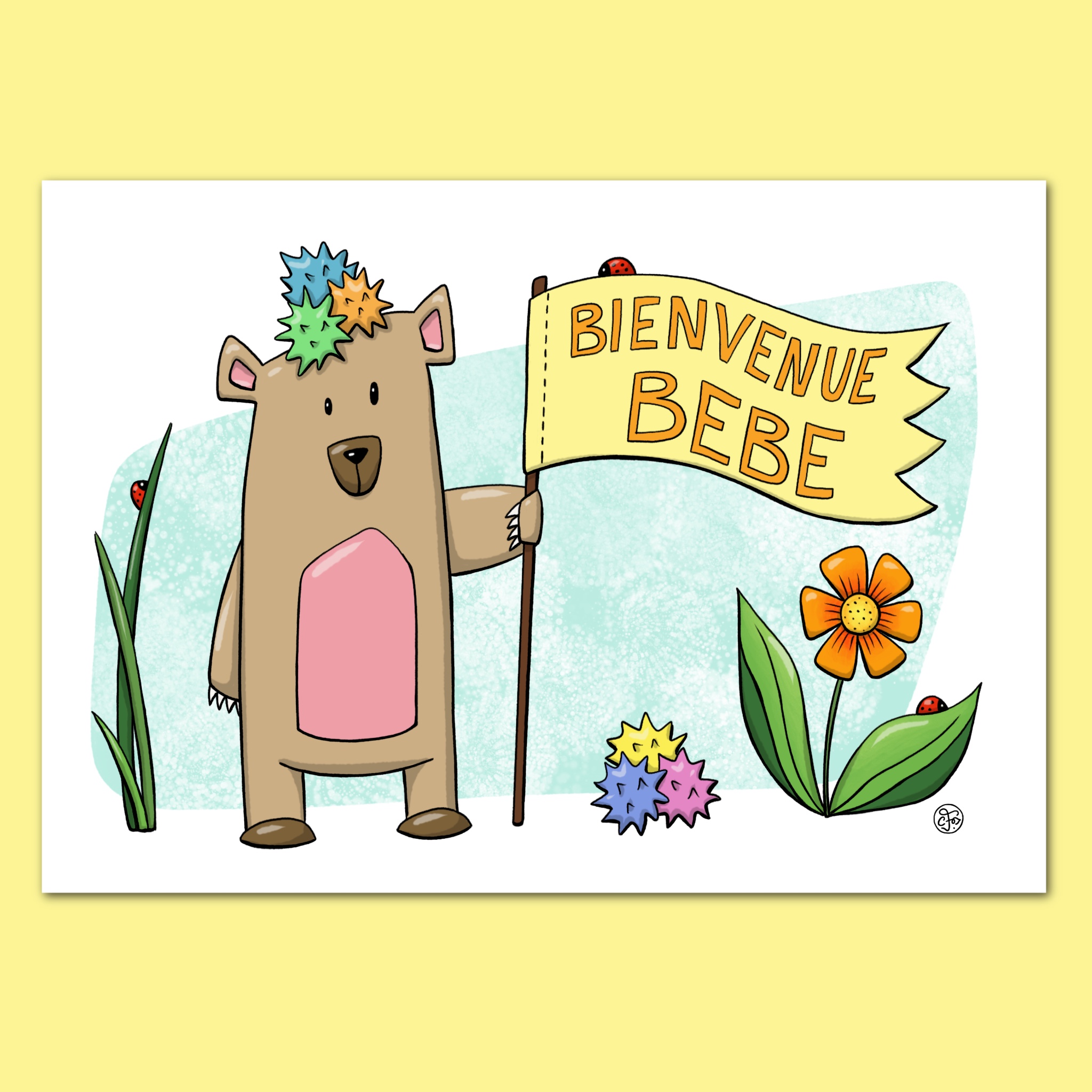 Carte bienvenue bebe drapeau