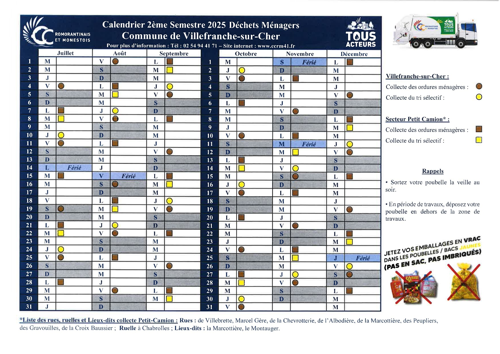 Calendrier collecte deuxieme semestre