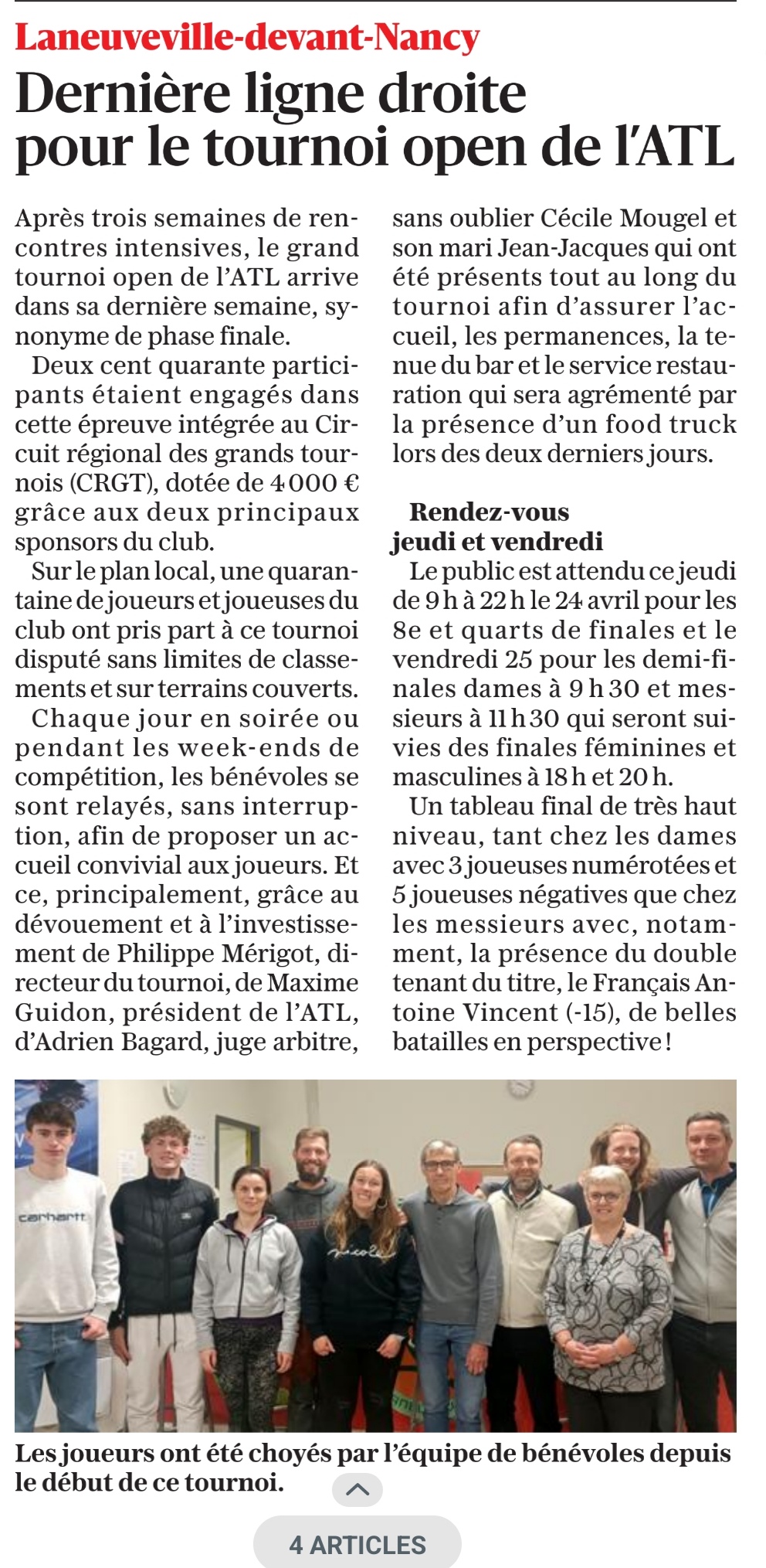 Article presse tournoi open 2025