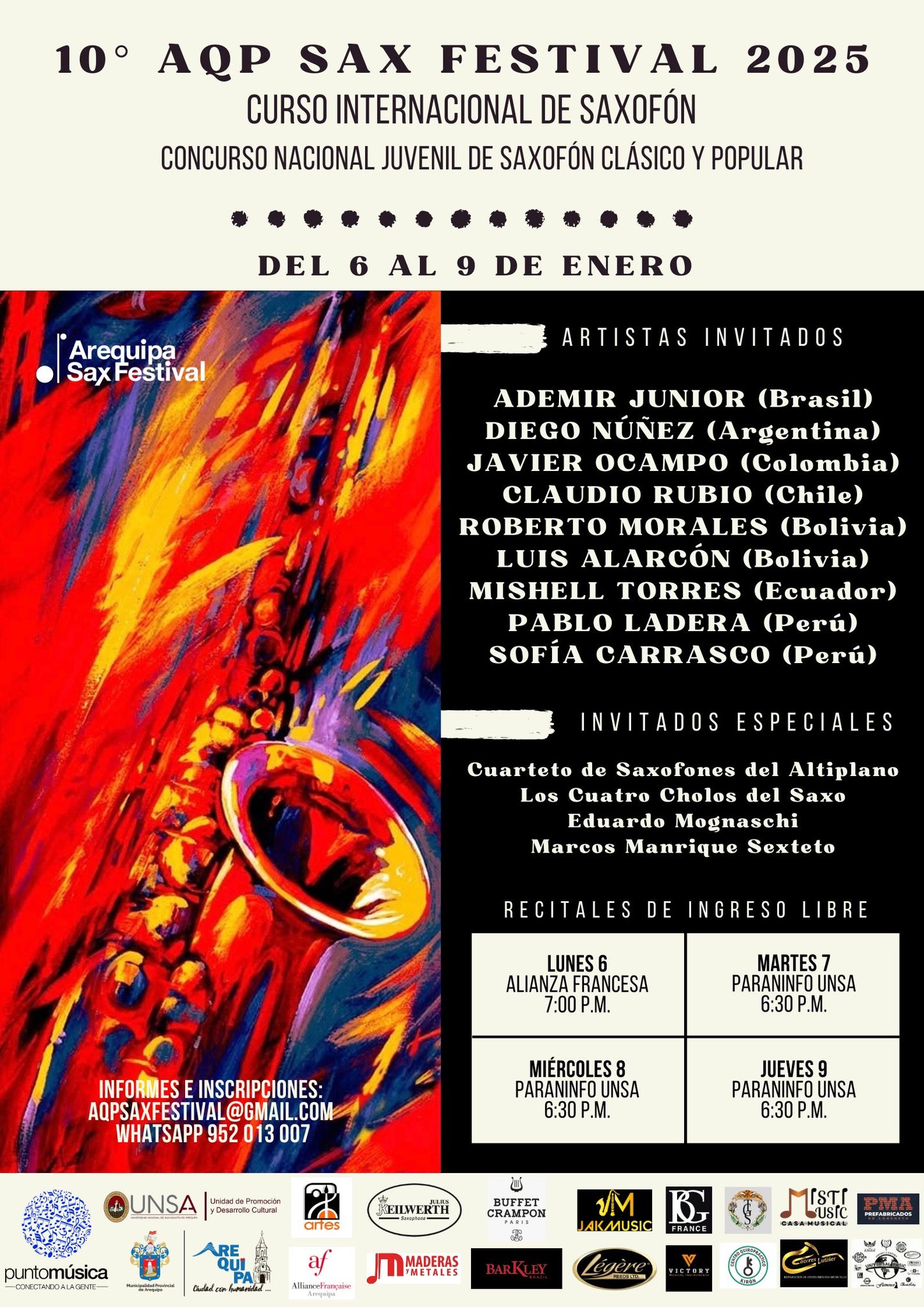 Arequipa sax festival 2025 artista internacional el pasillo y el saxofon olmedo torres verdugo