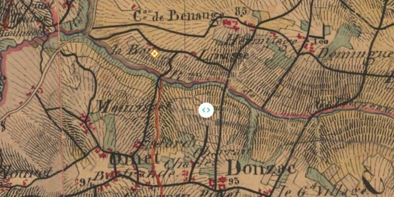 Carte du Château Haut roc sur la Commune de Benuage entre ARBIS OMET et DONZAC