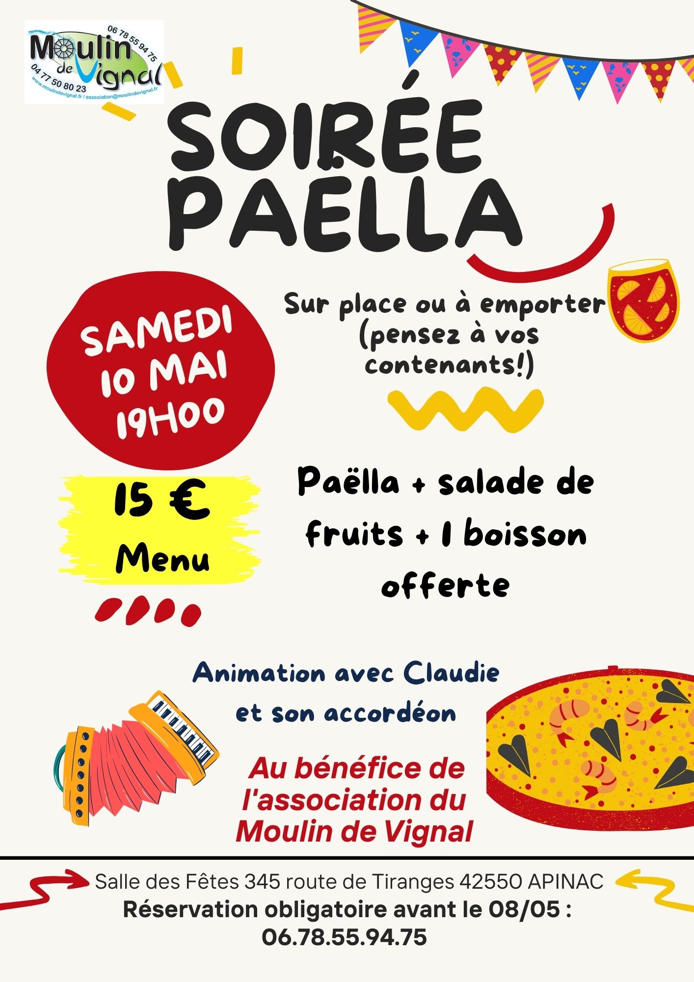 soirée paella au moulin, 10 mai 2025