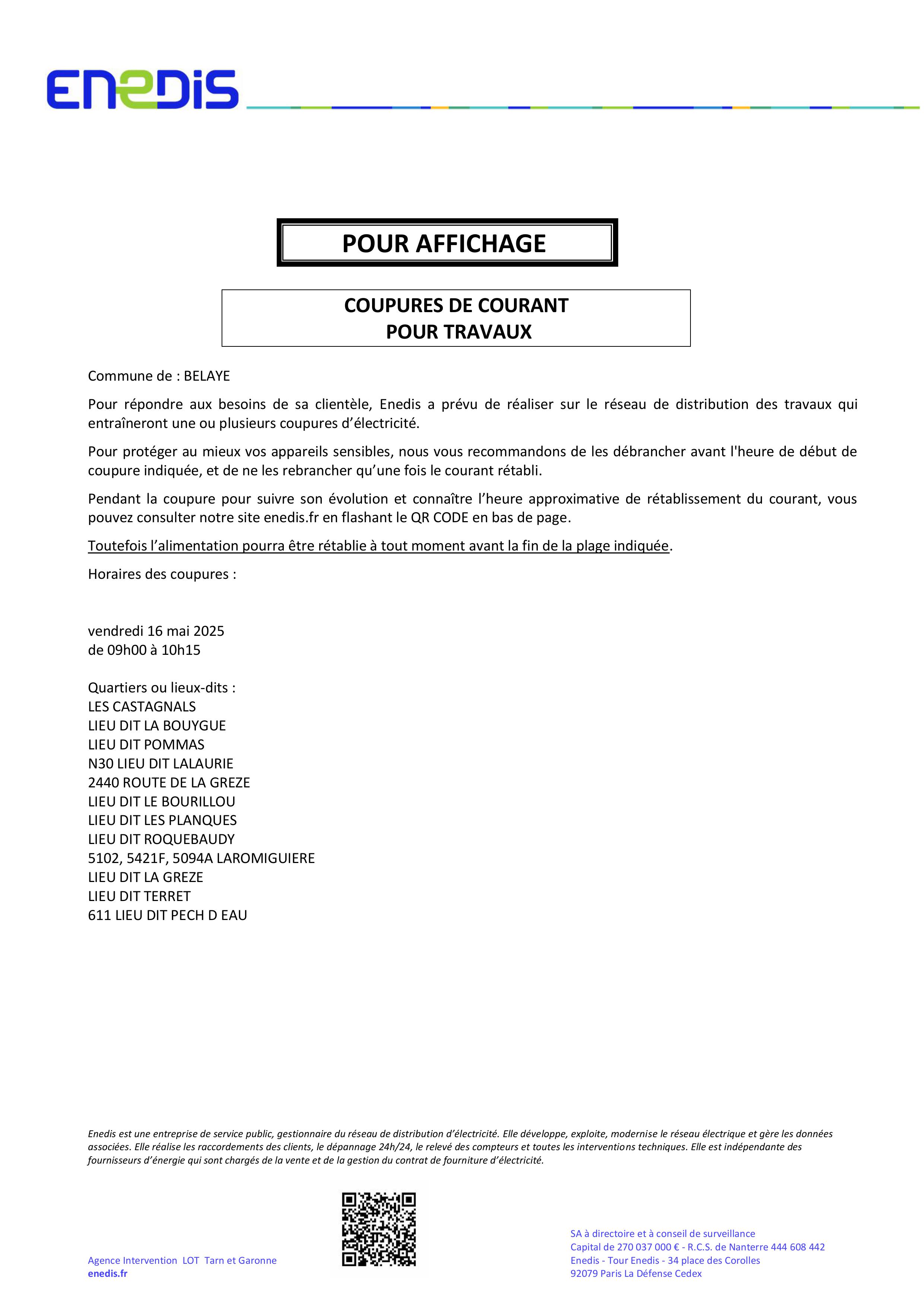 Coupure electrique