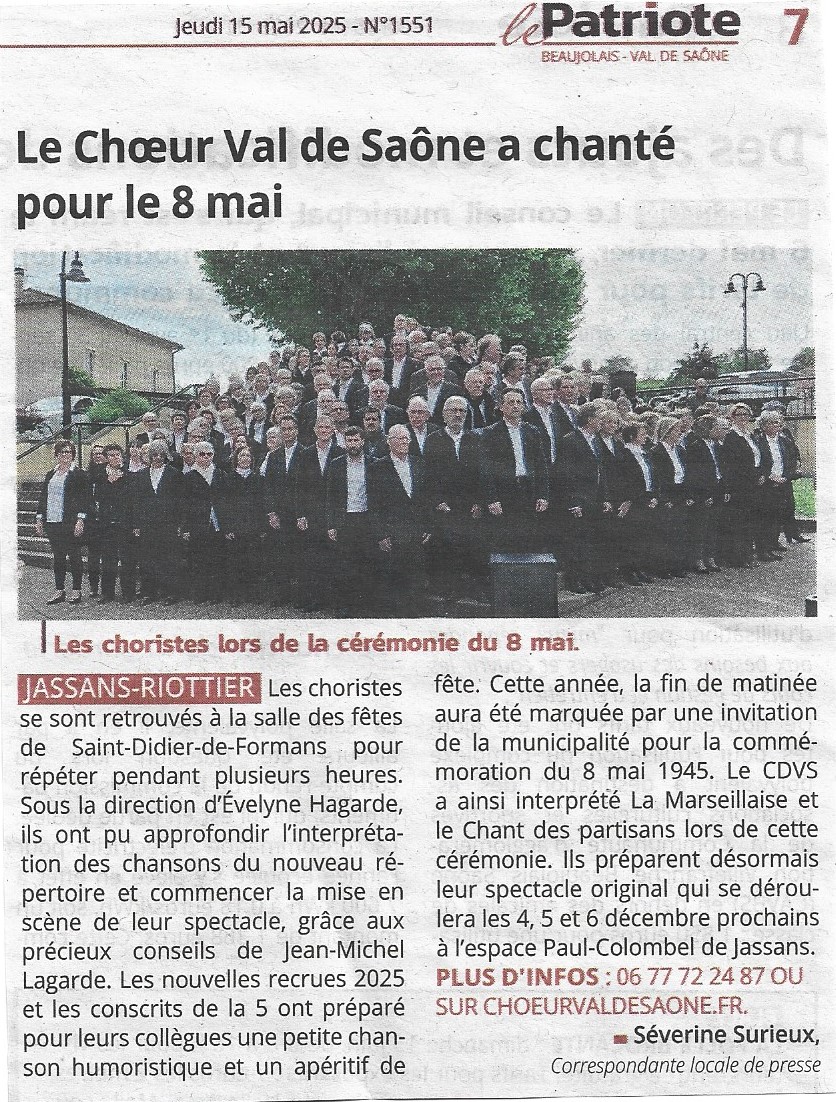 Article de presse le patriote jeu 15 mai 2025