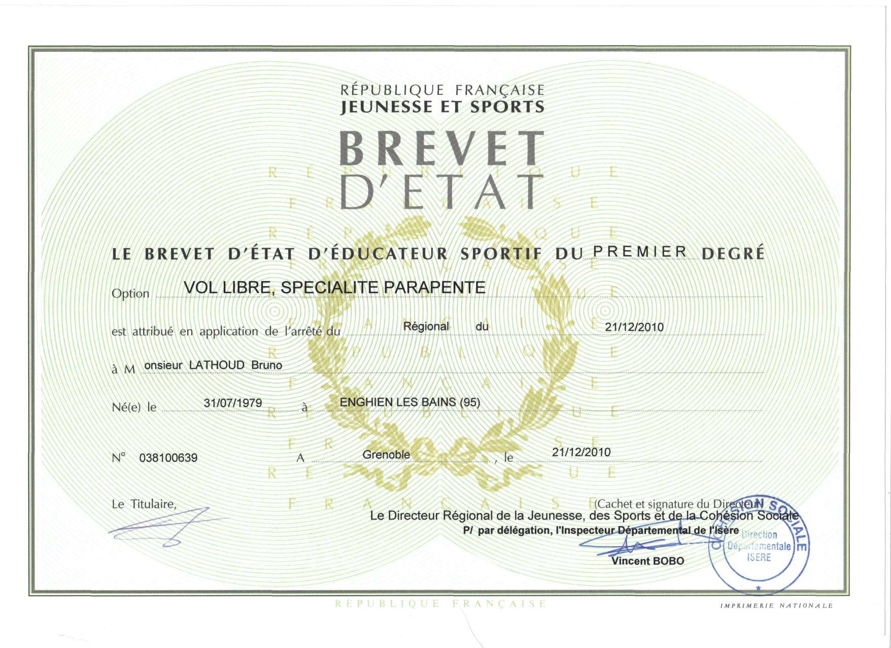 Diplome parapente Bruno Lathoud-1