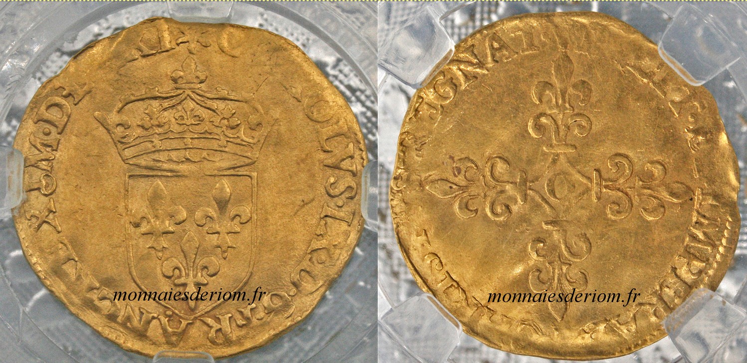 écu d'or louis d'or Riom
Ecu d'or au soleil Charles IX 1571 Riom