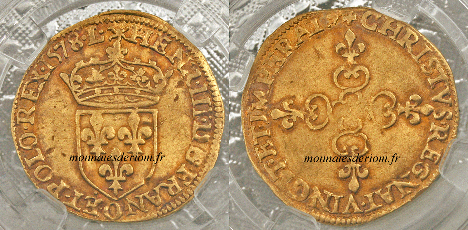 écu d'or louis d'or Riom
Ecu d'or au soleil Henri III 1578 Riom