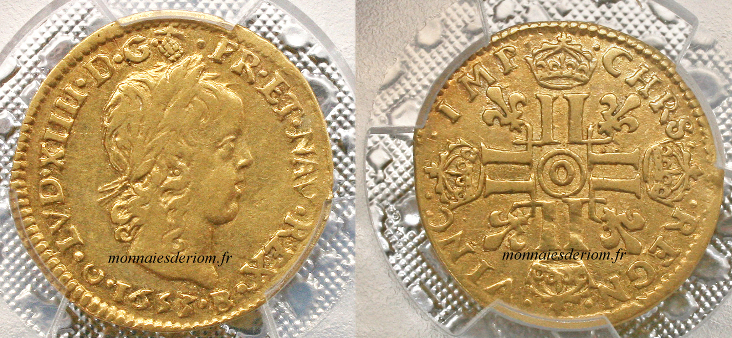 écu d'or louis d'or Riom
Demi Louis d'or mèche longue 1653 Riom