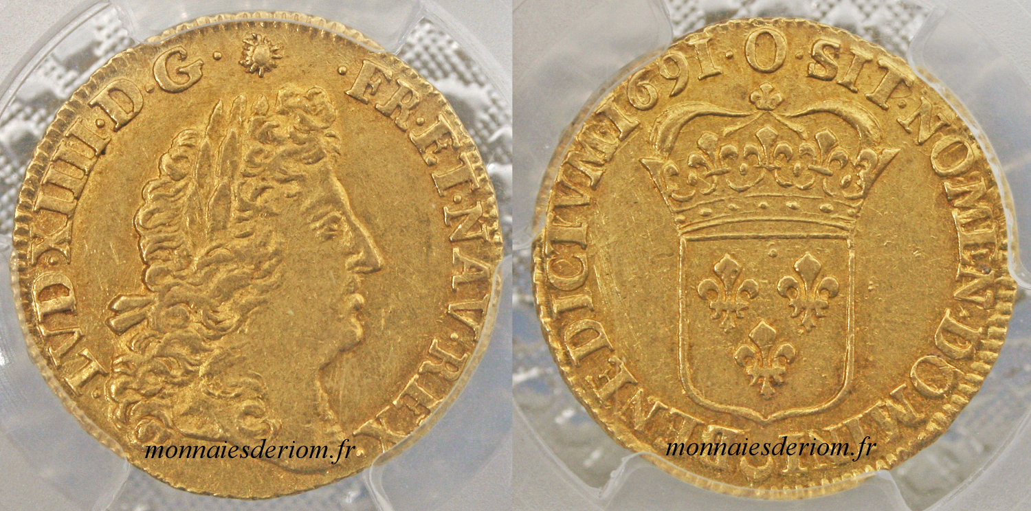 écu d'or louis d'or Riom
Louis d'or à l'écu 1691 Riom