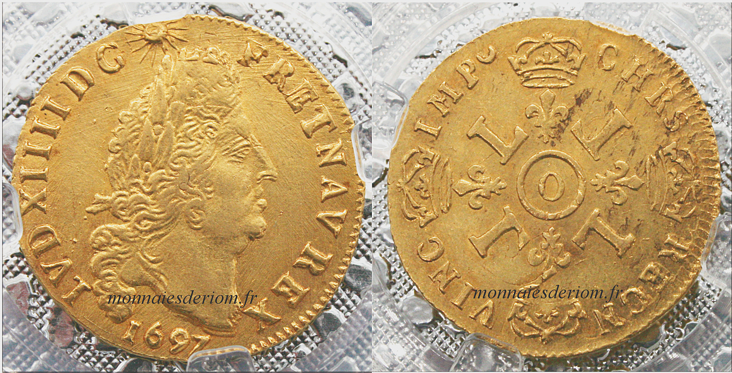 écu d'or louis d'or Riom
Louis d'or aux 4 L 1697 Riom