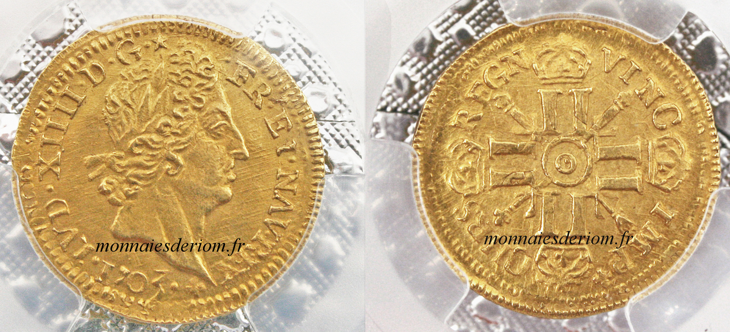 écu d'or louis d'or Riom
Demi Louis d'or aux 8 L et insignes 1703 Riom