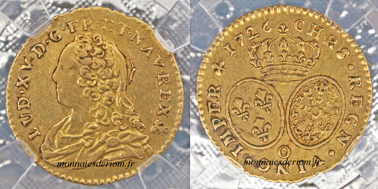écu d'or louis d'or Riom
Demi Louis d'or aux lunettes 1726 Riom