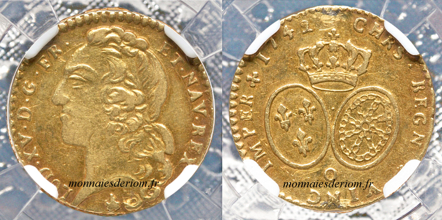 écu d'or louis d'or Riom
Demi Louis d'or au bandeau 1742 Riom