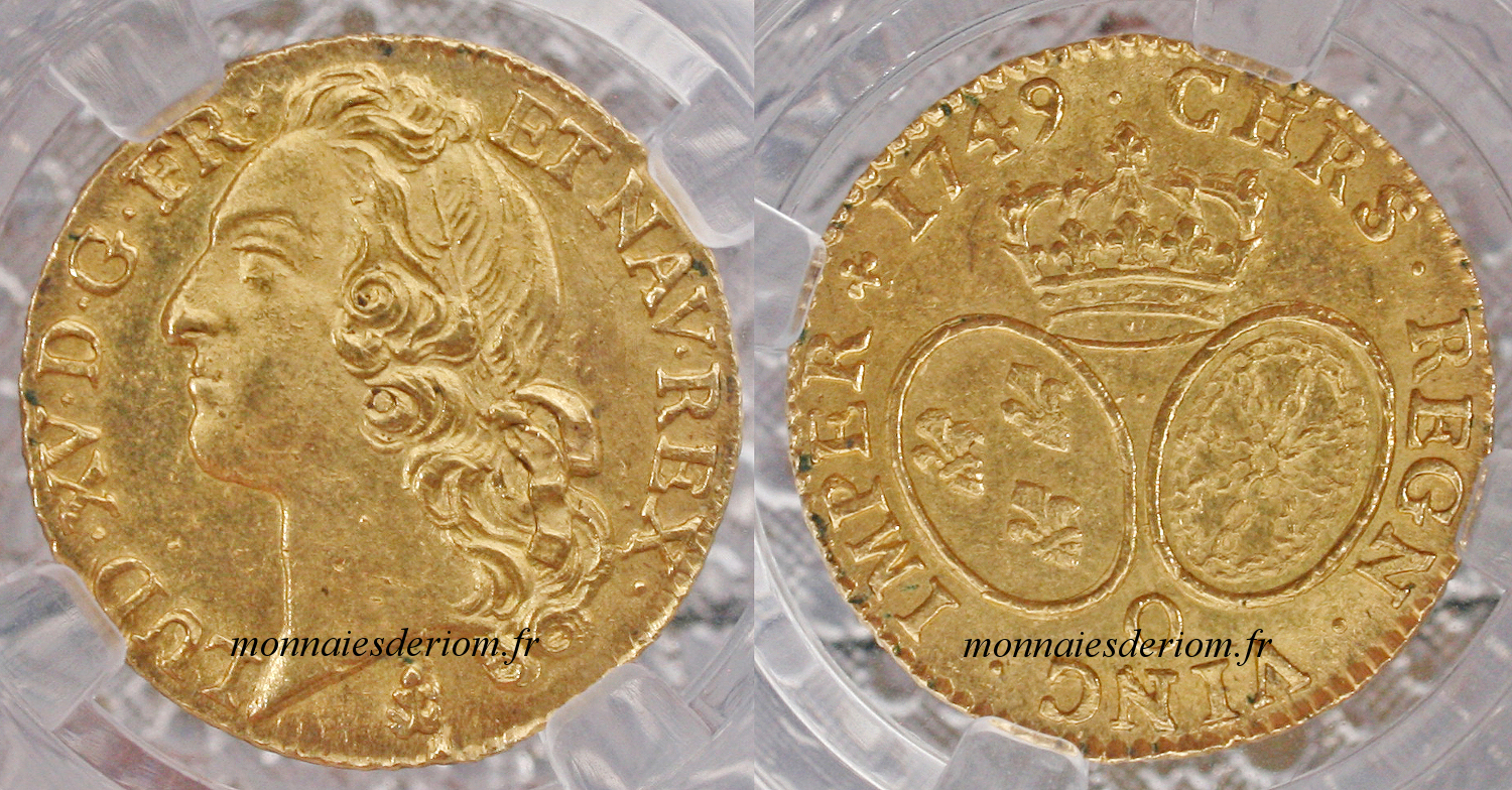 écu d'or louis d'or Riom
Louis d'or au bandeau 1749 Riom